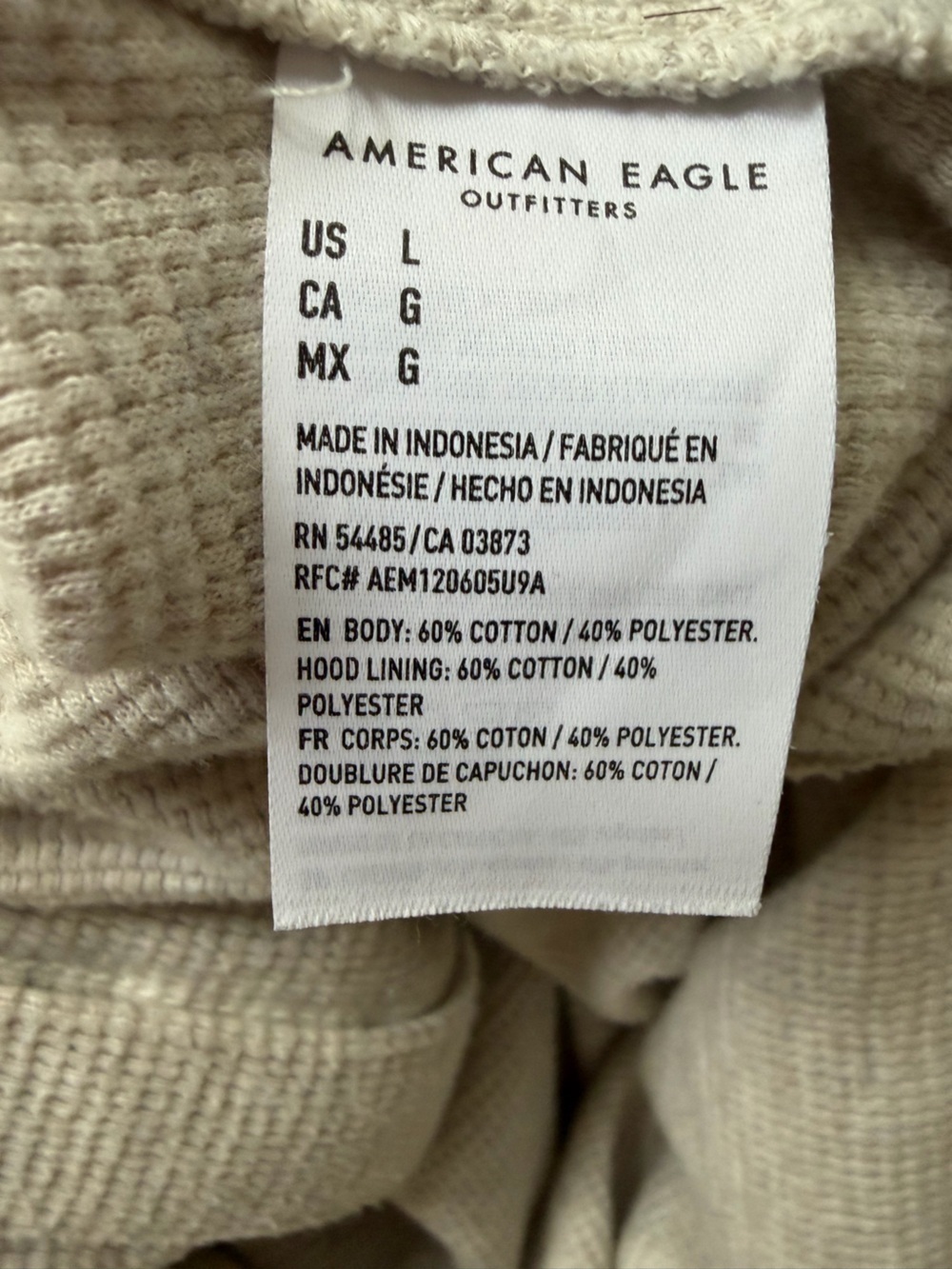 American Eagle Cream Waffle-Knit Hooded Top - Picture 5 of 5